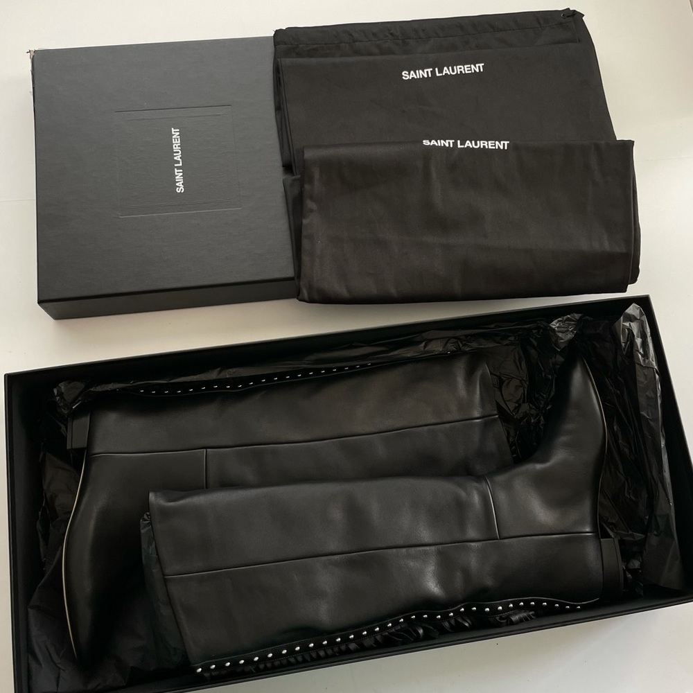 Saint Laurent Dana fringe stud knee high boots leather 8 - Picture 3 of 14